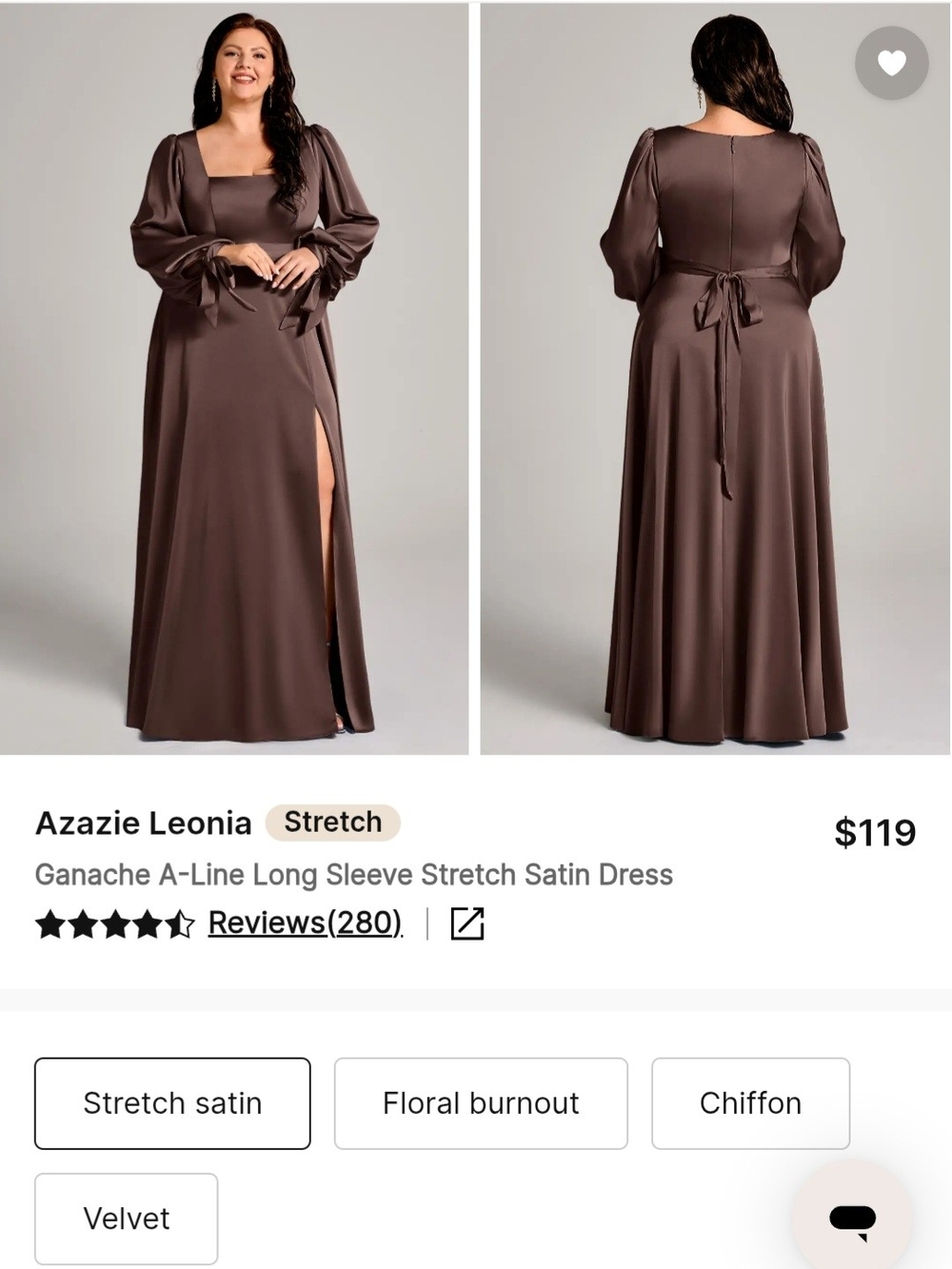 Azazie Long Sleeve Stretch Satin A-Line Dress in Gnache
